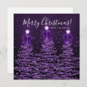 Holiday Purple Christmas Trees Greeting  シーズンカード (正面/裏面)