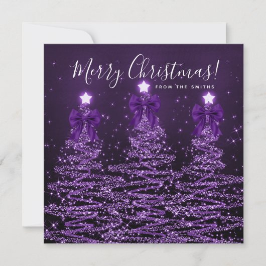 Holiday Purple Christmas Trees Greeting  シーズンカード (正面)