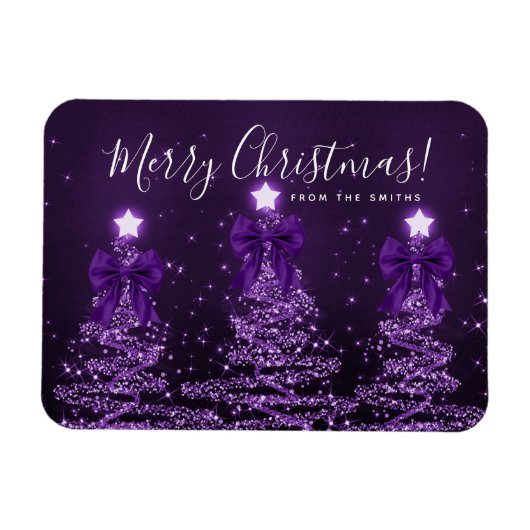 Holiday Purple Christmas Trees Greeting  マグネット (横)
