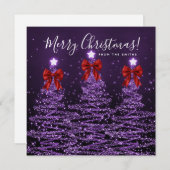 Holiday Purple Christmas Trees Greeting Red シーズンカード (正面/裏面)