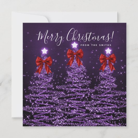 Holiday Purple Christmas Trees Greeting Red シーズンカード (正面)