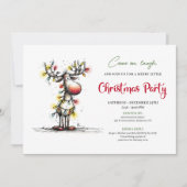 Holiday quirky reindeer Christmas party invite 招待状 (正面)