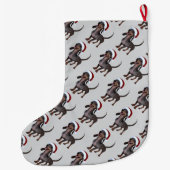 Holiday Ready Dachshund Sausage Dog With Santa Hat ラージクリスマスストッキング (裏面)