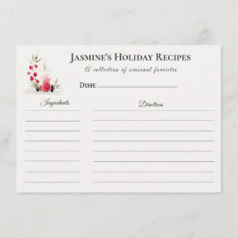 Holiday Recipe Card – Personalized Winter Floral D 案内状
