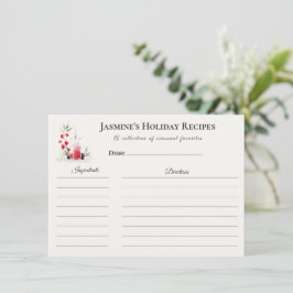 Holiday Recipe Card – Personalized Winter Floral D 案内状