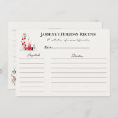 Holiday Recipe Card – Personalized Winter Floral D 案内状 (正面/裏面)