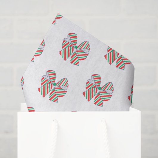 Holiday Red and Green Striped Bows 薄葉紙 (ギフトバッグ)