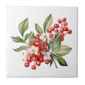 Holiday Red Berries Floral Ceramic Tile タイル (正面)