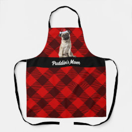 Holiday Red Buffalo Plaid Pug Santa Dog Christmas エプロン