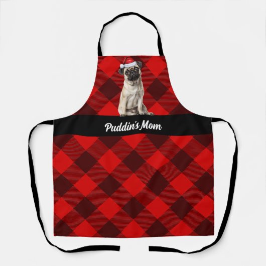 Holiday Red Buffalo Plaid Pug Santa Dog Christmas エプロン (正面)