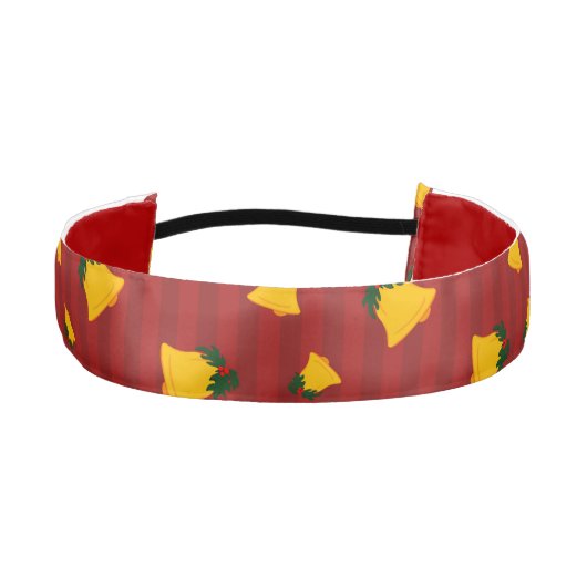 Holiday Red Gold Stripe Bells Christmas アスレチックヘッドバンド (正面)
