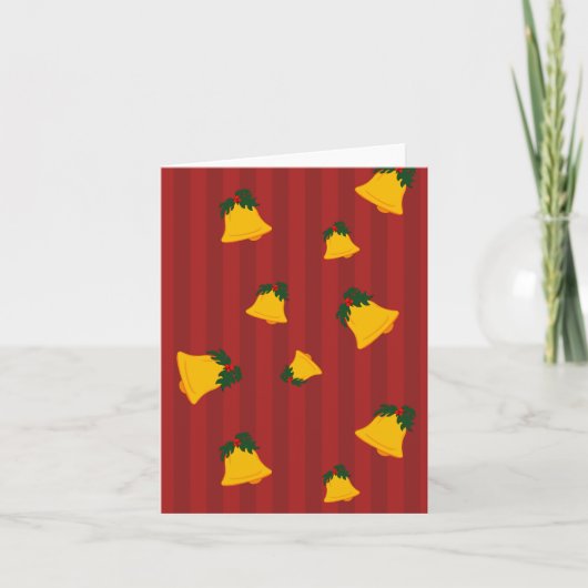 Holiday Red Gold Stripe Bells Christmas カード (正面)