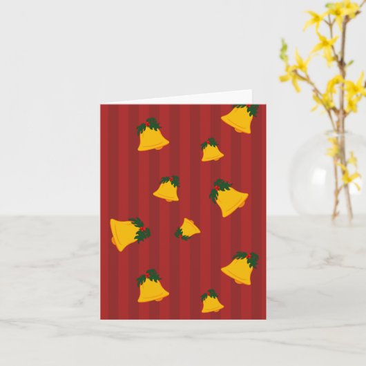 Holiday Red Gold Stripe Bells Christmas カード (黄色い花)