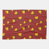 Holiday Red Gold Stripe Bells Christmas キッチンタオル (横)