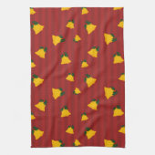 Holiday Red Gold Stripe Bells Christmas キッチンタオル (縦)