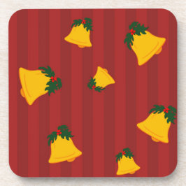 Holiday Red Gold Stripe Bells Christmas コースター