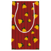 Holiday Red Gold Stripe Bells Christmas スモールペーパーバッグ (正面)