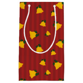 Holiday Red Gold Stripe Bells Christmas スモールペーパーバッグ