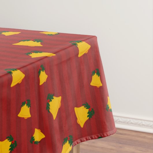 Holiday Red Gold Stripe Bells Christmas テーブルクロス (インサイチュ)