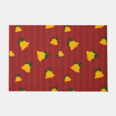 Holiday Red Gold Stripe Bells Christmas ドアマット (正面)