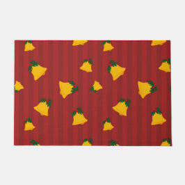 Holiday Red Gold Stripe Bells Christmas ドアマット