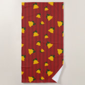 Holiday Red Gold Stripe Bells Christmas ビーチタオル (正面)