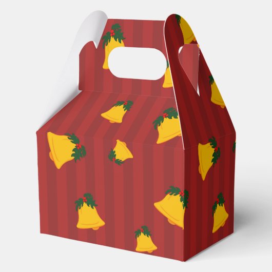 Holiday Red Gold Stripe Bells Christmas フェイバーボックス (裏面)