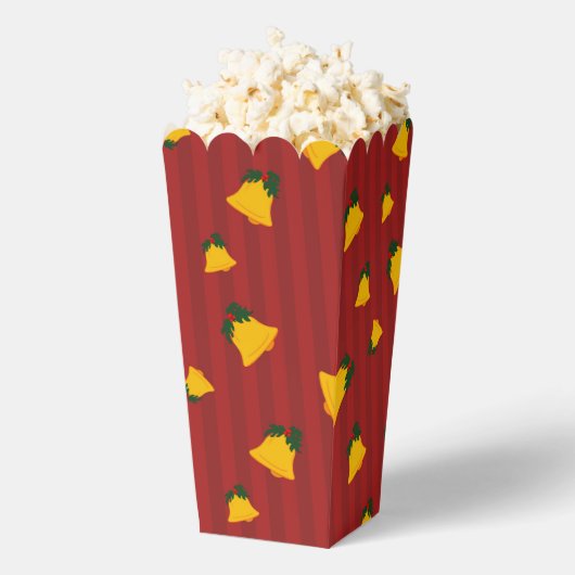 Holiday Red Gold Stripe Bells Christmas フェイバーボックス (はじけた状態)