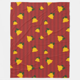 Holiday Red Gold Stripe Bells Christmas フリースブランケット