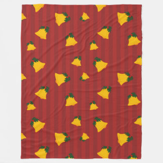 Holiday Red Gold Stripe Bells Christmas フリースブランケット