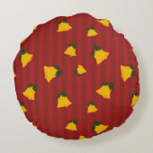 Holiday Red Gold Stripe Bells Christmas ラウンドクッション (裏面)