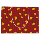 Holiday Red Gold Stripe Bells Christmas ラージペーパーバッグ (裏面)