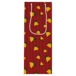 Holiday Red Gold Stripe Bells Christmas ワインギフトバッグ