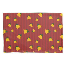 Holiday Red Gold Stripe Bells Christmas 枕カバー