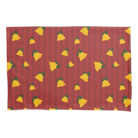 Holiday Red Gold Stripe Bells Christmas 枕カバー (正面)