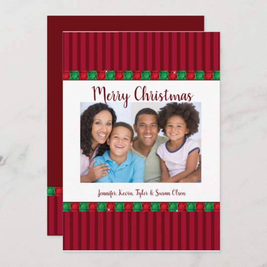 Holiday Red & Green Gemsフォトカスタム&グリーティング シーズンカード (正面/裏面)
