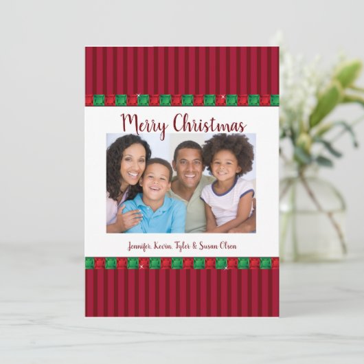 Holiday Red & Green Gemsフォトカスタム&グリーティング シーズンカード (スタンド正面)