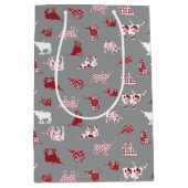 Holiday Red Patterned Longhorns Pattern ミディアムペーパーバッグ (正面)