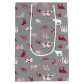 Holiday Red Patterned Longhorns Pattern ミディアムペーパーバッグ (裏面)