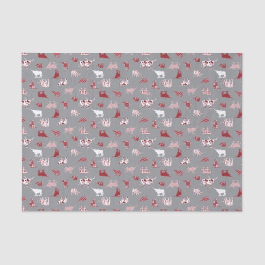 Holiday Red Patterned Longhorns Pattern 薄葉紙 (正面)