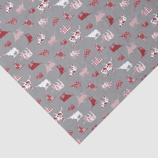 Holiday Red Patterned Longhorns Pattern 薄葉紙 (詳細)