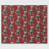 Holiday Red Plaid Doberman Santa Dog Christmas ラッピングペーパー (フラット)