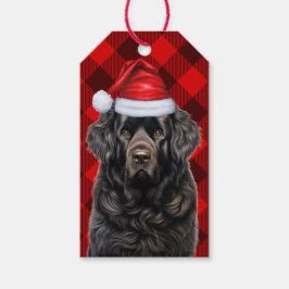 Holiday Red Plaid Newfoundland Dog Lover Christmas ギフトタグ