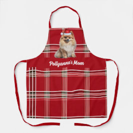 Holiday Red Plaid Pomeranian Santa Dog Christmas エプロン