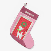 Holiday Retro White Cat and Mouse スモールクリスマスストッキング (正面 (吊り時))