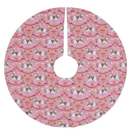 Holiday rocking horses Pink Tree Skirt ブラッシュドポリエステルツリースカート