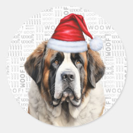 Holiday Saint Bernard Dog and Woof Art Christmas ラウンドシール