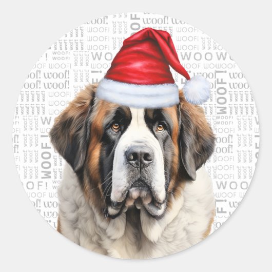 Holiday Saint Bernard Dog and Woof Art Christmas ラウンドシール (正面)