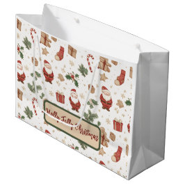 Holiday Santa Gift Bag – Whimsical Design ラージペーパーバッグ