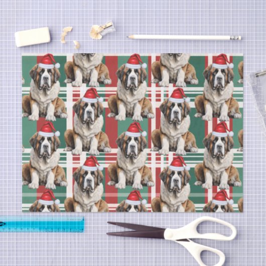 Holiday Santa Saint Bernard Dog Plaid Christmas 薄葉紙 (クラフト)
